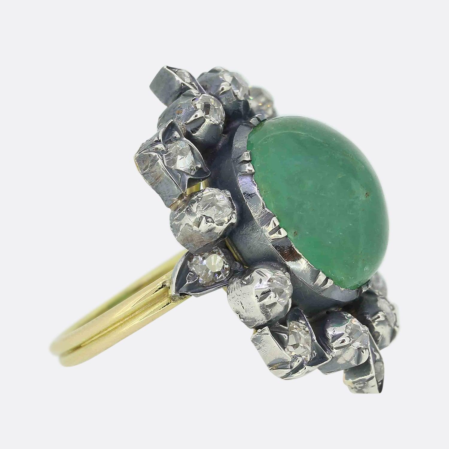 Victorian Gaetano Chiavetta 8.50ct Cabochon Emerald and Diamond Ring For Sale