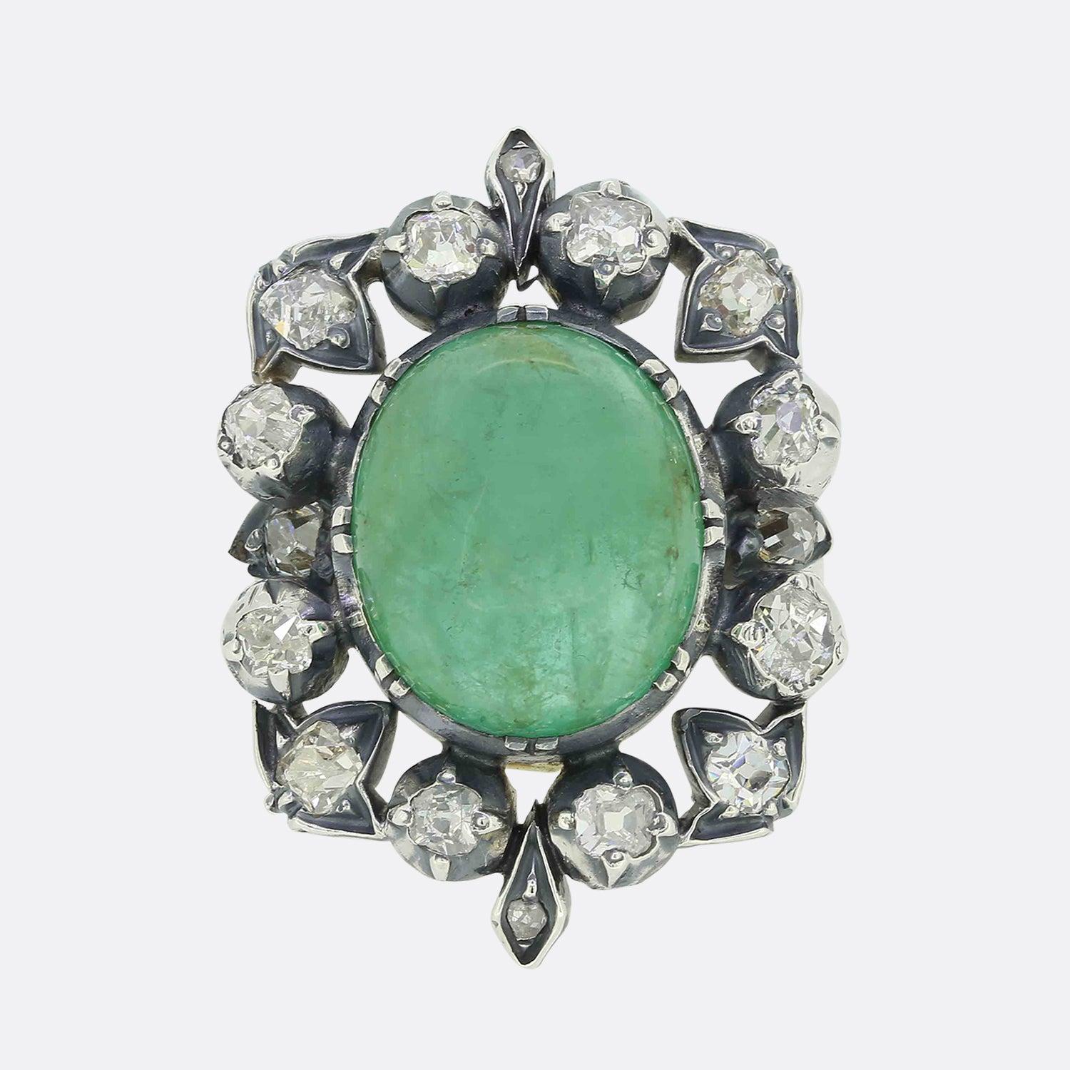 Women's Gaetano Chiavetta 8.50ct Cabochon Emerald and Diamond Ring For Sale