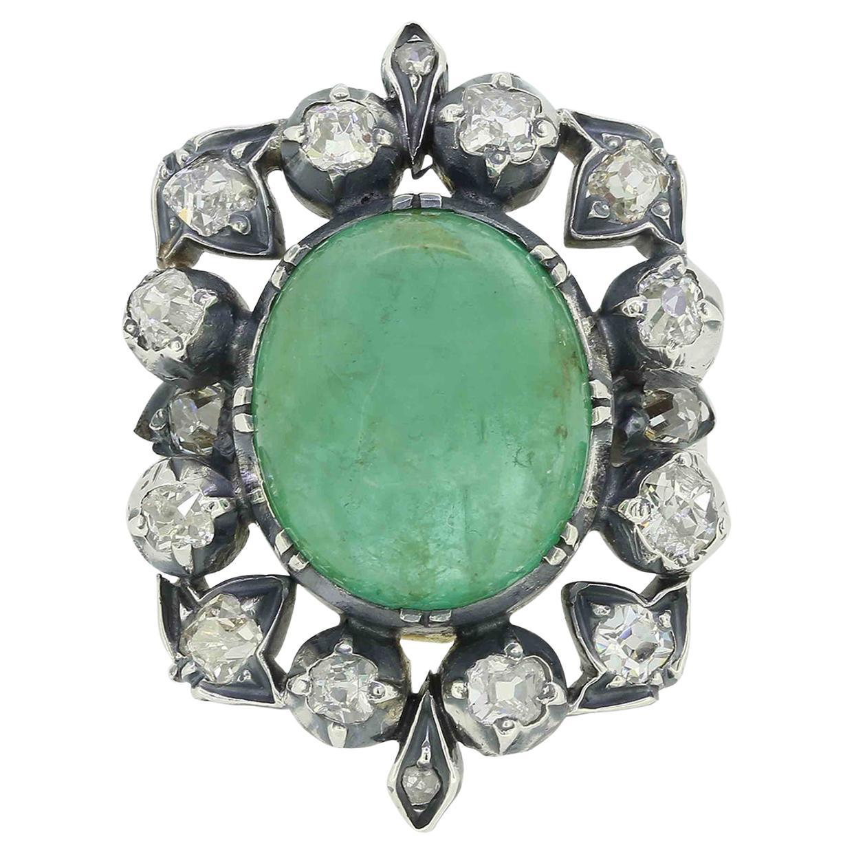 Gaetano Chiavetta 8.50ct Cabochon Emerald and Diamond Ring For Sale