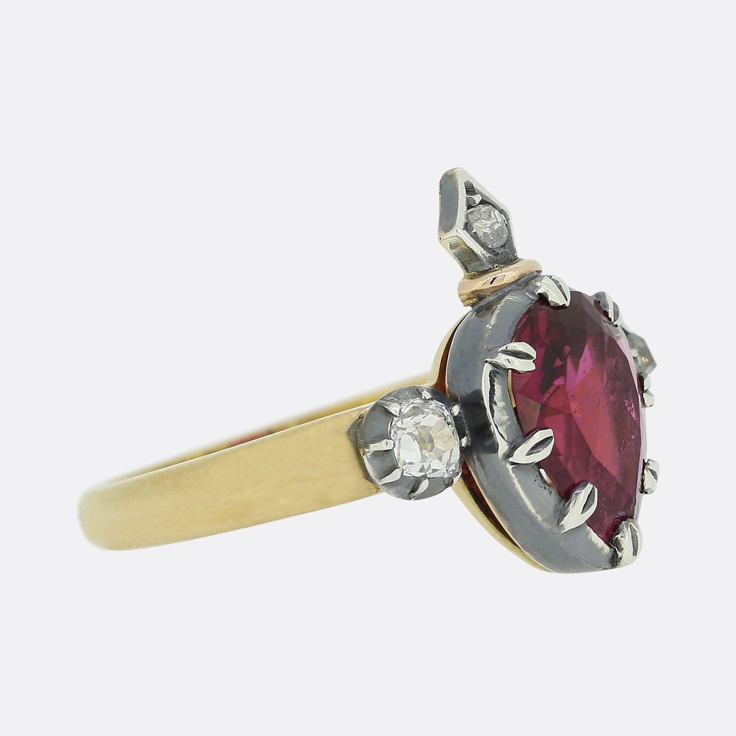 Georgian Gaetano Chiavetta Rubellite and Diamond Flaming Heart Ring For Sale