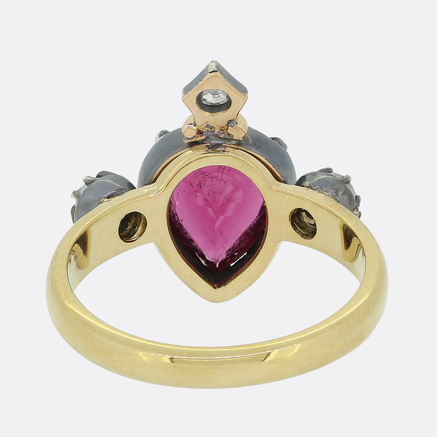 Pear Cut Gaetano Chiavetta Rubellite and Diamond Flaming Heart Ring For Sale