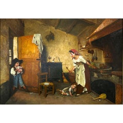 " La Maschera " Pittura a olio su tela realistica del XIX secolo