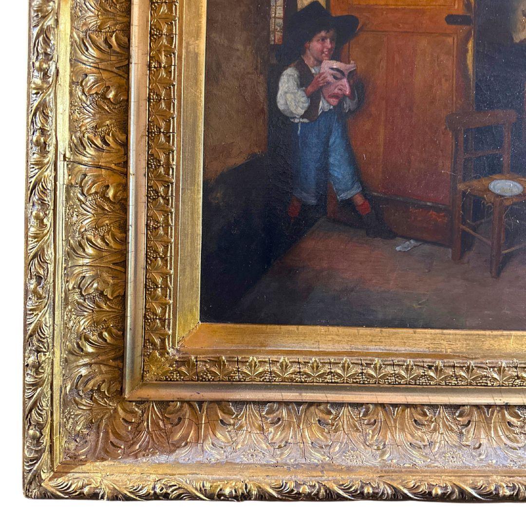 ” La Maschera ” 19th Century Antique Realistic Oil Painting On Canvas For Sale 1