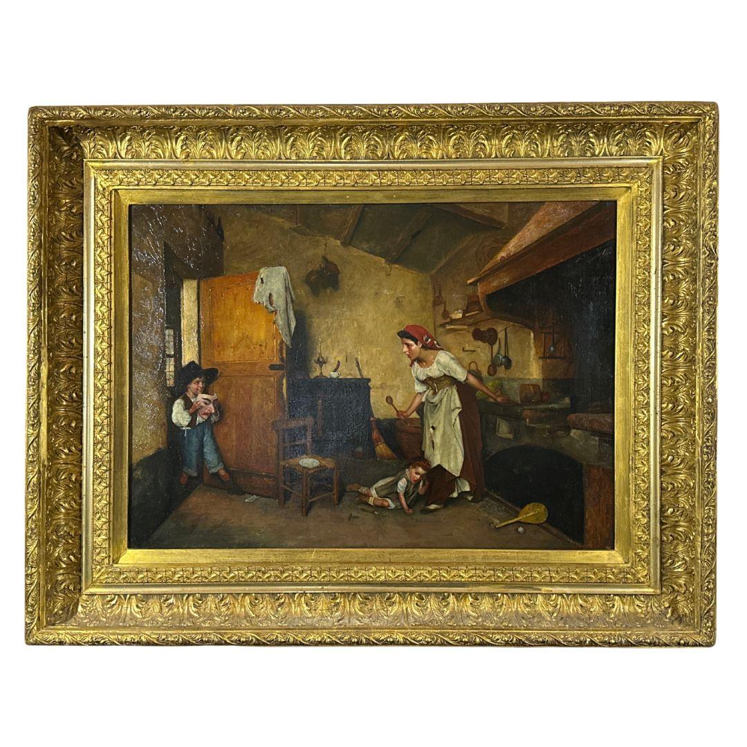 Gaetano Chierici Figurative Painting - ” La Maschera ” 19th Century Antique Realistic Oil Painting On Canvas