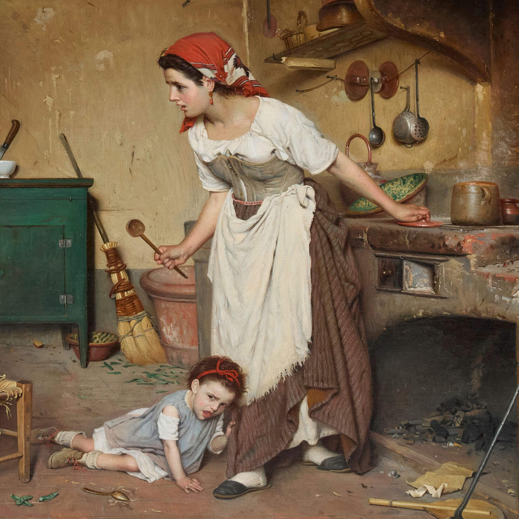 Large Antique Oil Painting by Chierici Entitled ‘The Mask’, 1869 For Sale 1