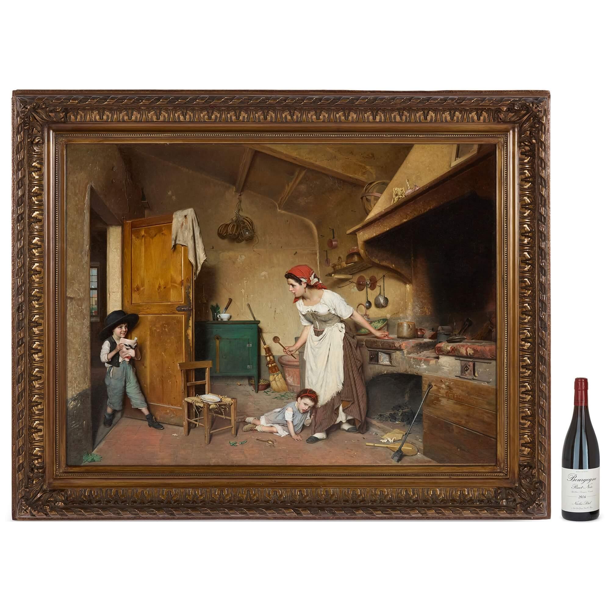 Large Antique Oil Painting by Chierici Entitled ‘The Mask’, 1869 For Sale 3