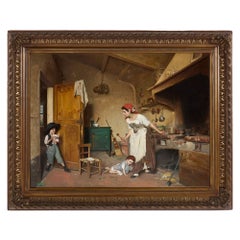 Grande peinture à l'huile ancienne de Chierici intitulée "The Mask", 1869