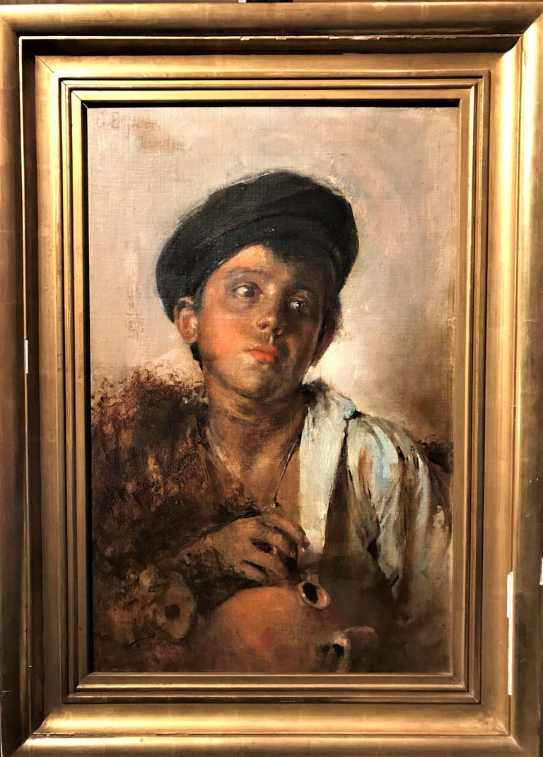 Gaetano Esposito Figurative Painting - Portrait of a Neapolitan Boy, signed oil on canvas