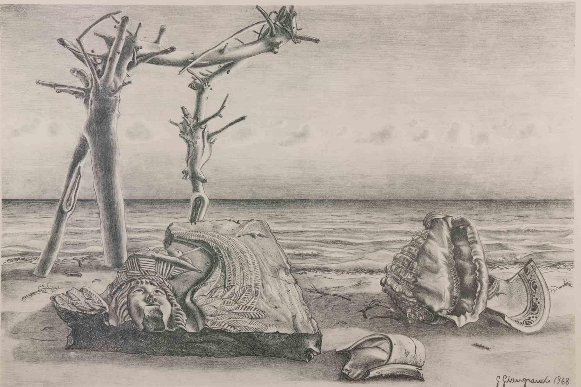 Beach - Etching by Gaetano Giangrande - 1968 For Sale 1