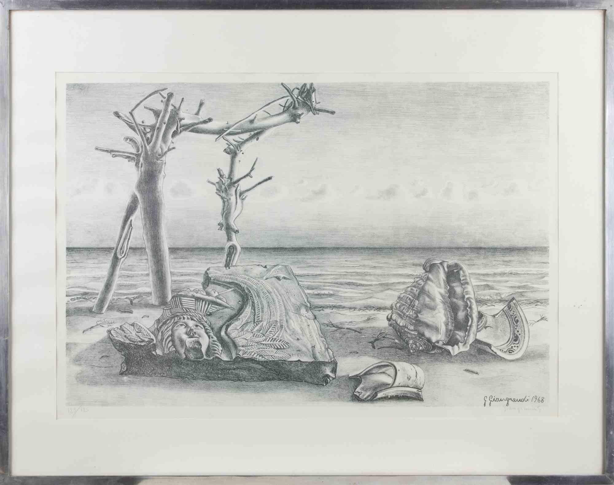 Beach is a modern artwork realized by Gaetano Giangrande in 1968

Black and white etching

Hand signed and numebered on the lower margin.

Edition of 123/125

Signature, date on plate

Includes frame