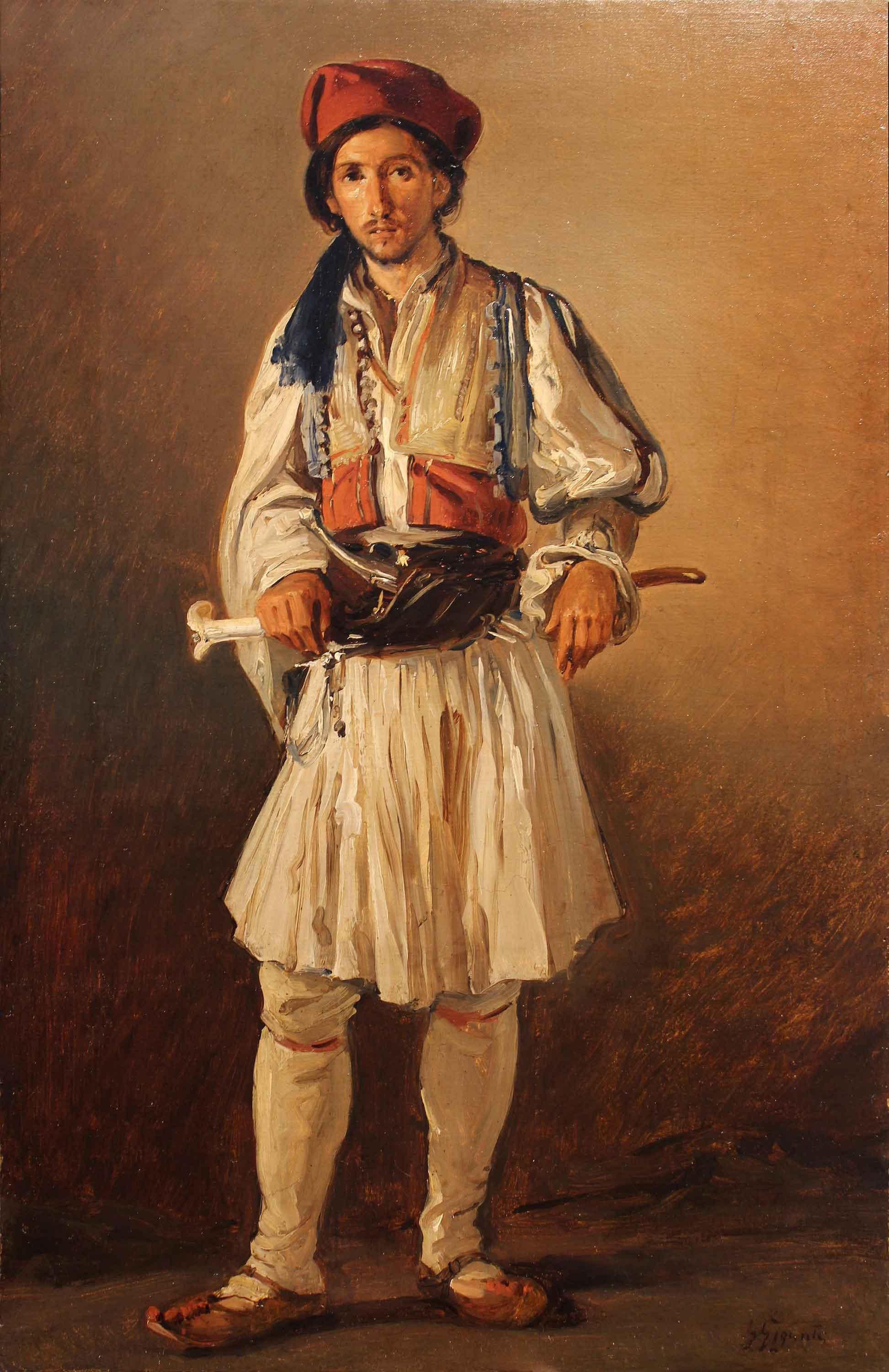 Gaetano Gigante Figurative Painting - GREEK SOLDIER (CORPORAL OF THE IRREGULARS)