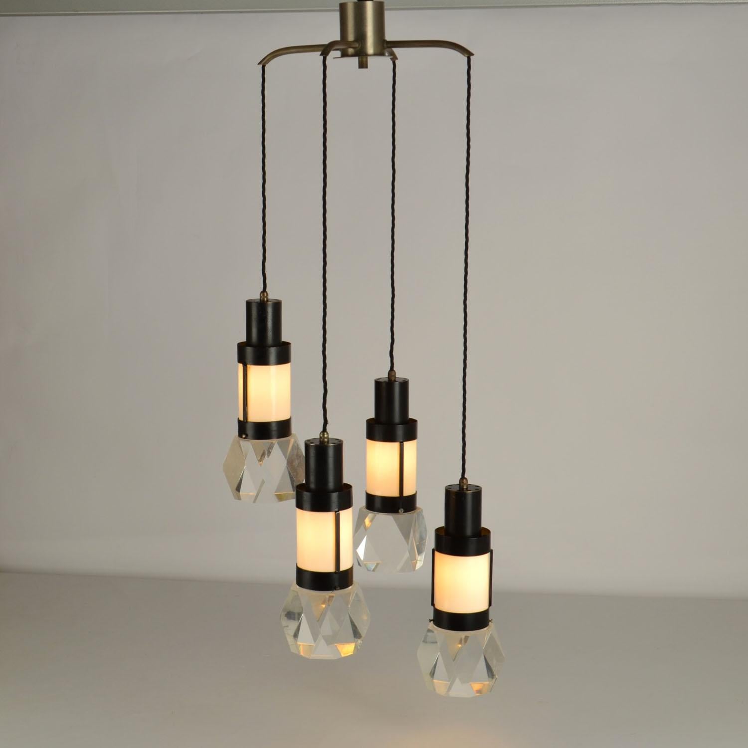 Metal Gaetano Missaglia Chandelier with Four Pendants For Sale