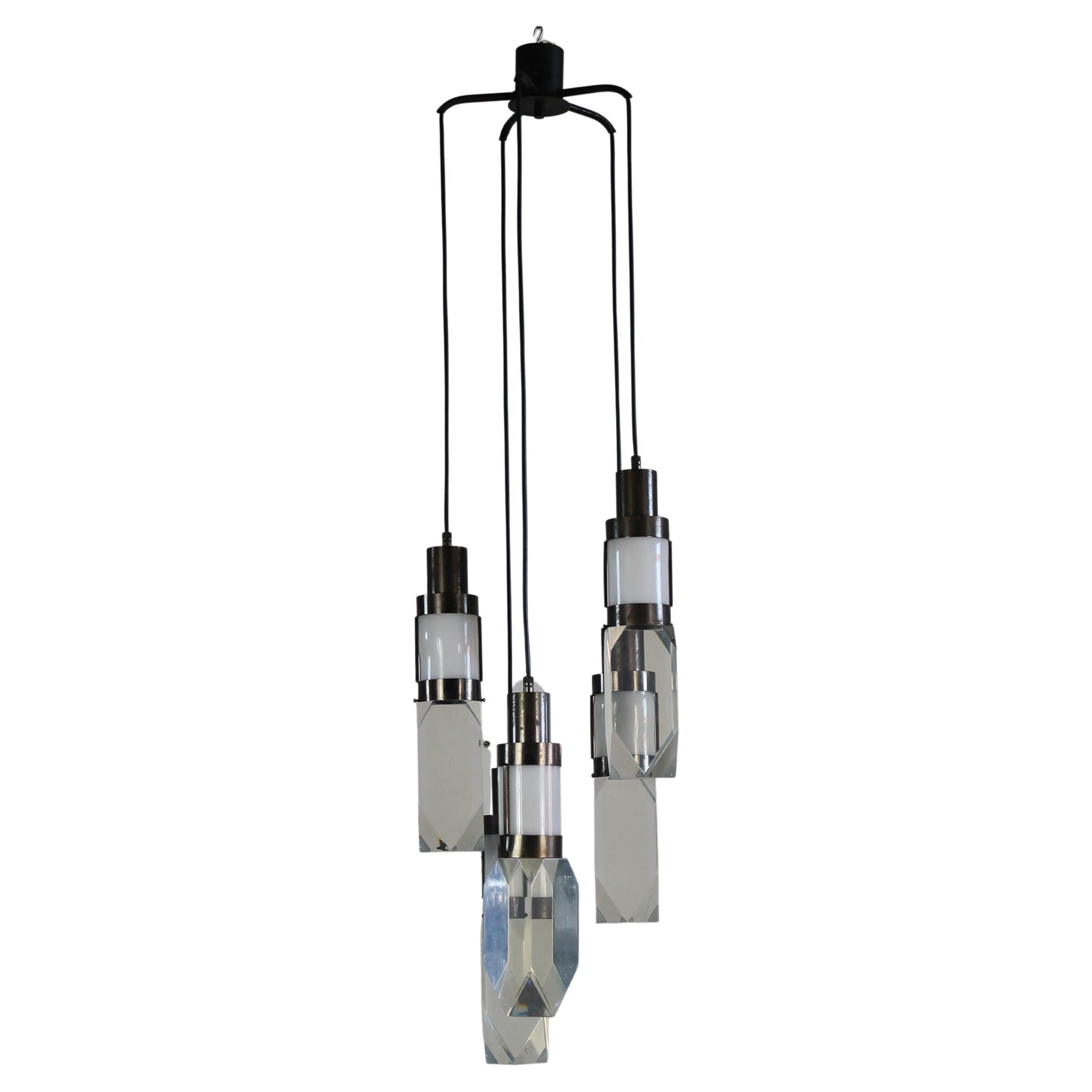 Gaetano Missaglia Ceiling Lamp with Lampshades in Lucite Plexiglass 1970s Italy For Sale