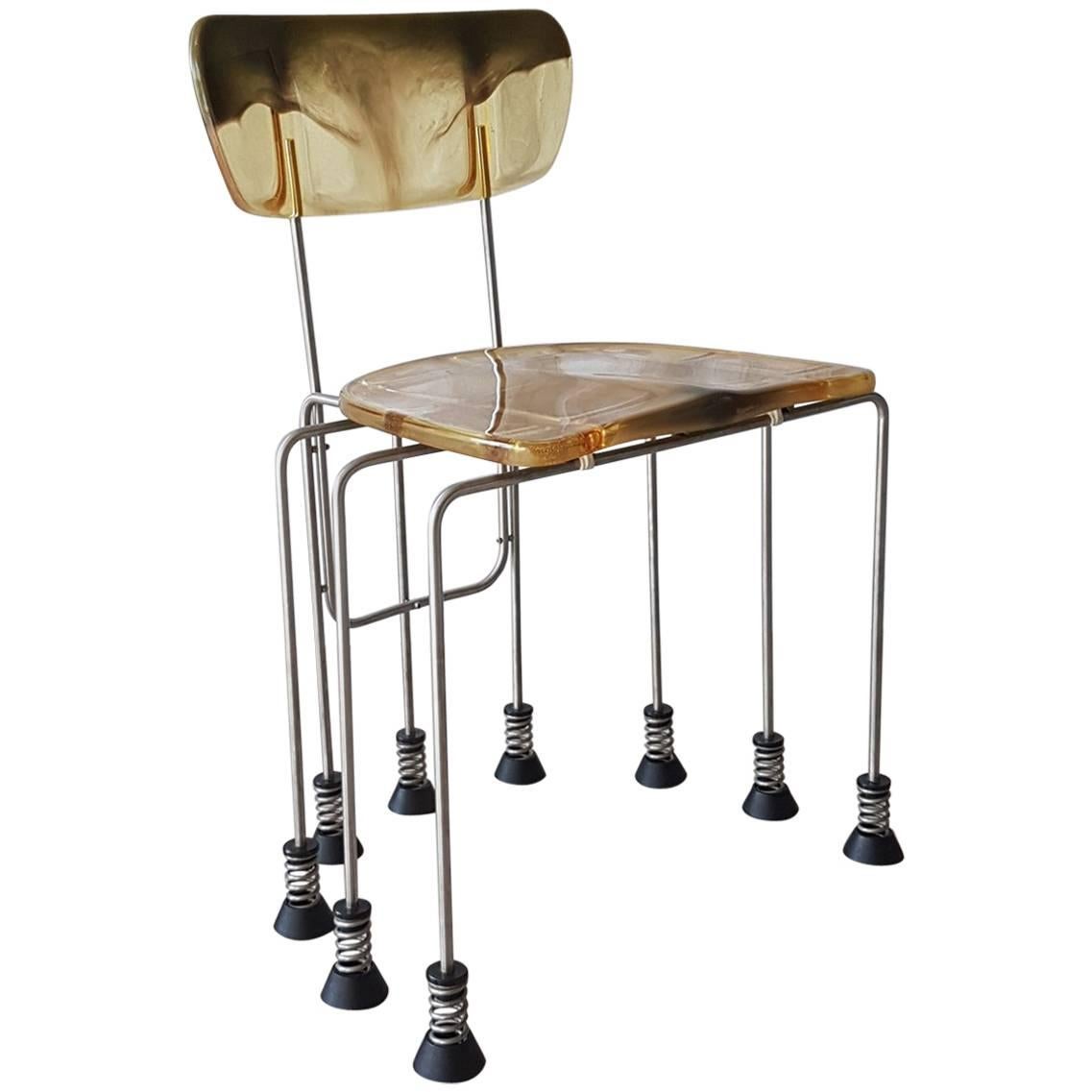 Gaetano Pesce Broadway Bernini Italian Chair in Green Resin with 9 Steel Legs