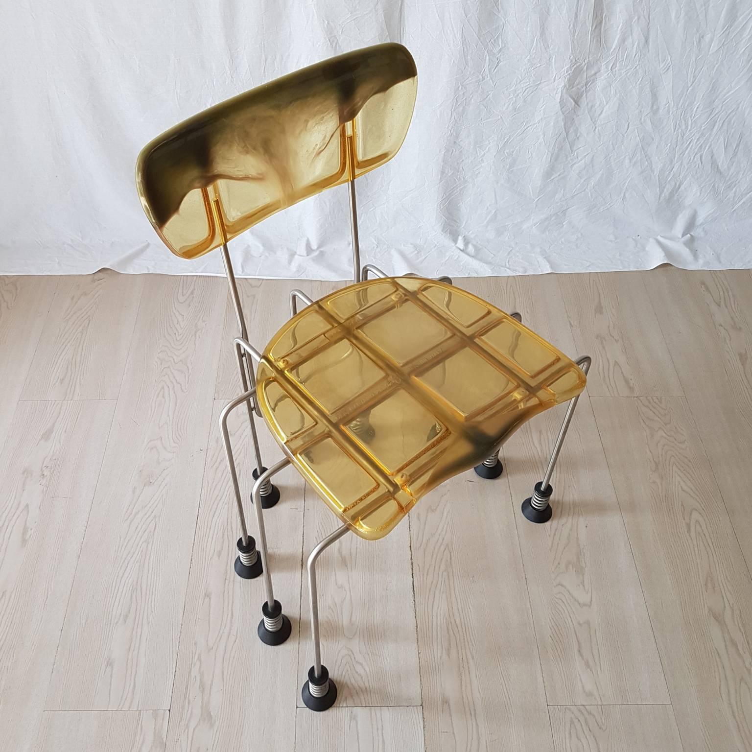 Broawday nine legs chair is a part of a limited edition of 1992 designed (total item: 1000) by Gaetano Pesce for Bernini manufacturer.
The special part on this model is that this has nine legs instead of four to the normal examples.
The chair has
