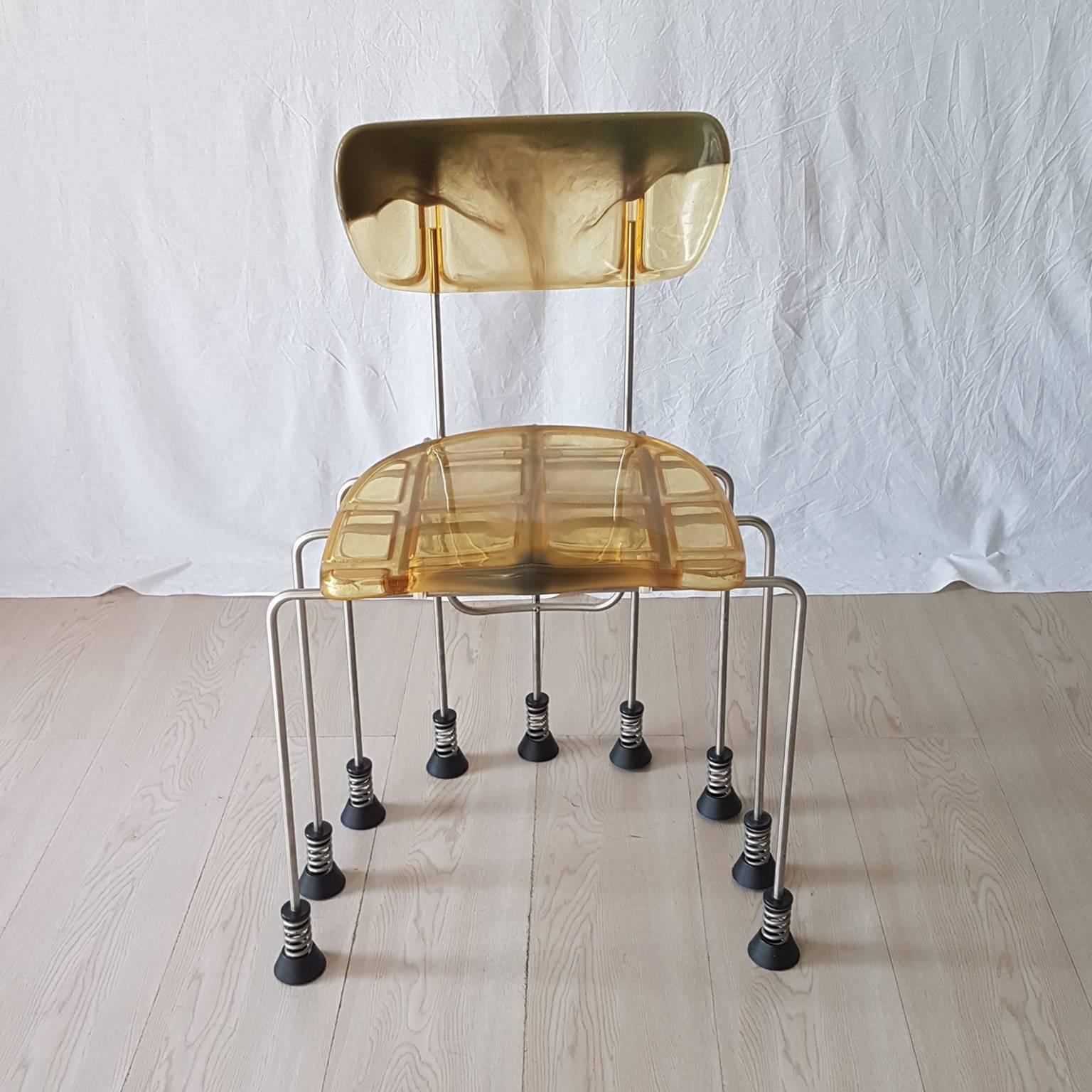 Late 20th Century Gaetano Pesce Broadway Bernini Italian Chair in Green Resin with 9 Steel Legs