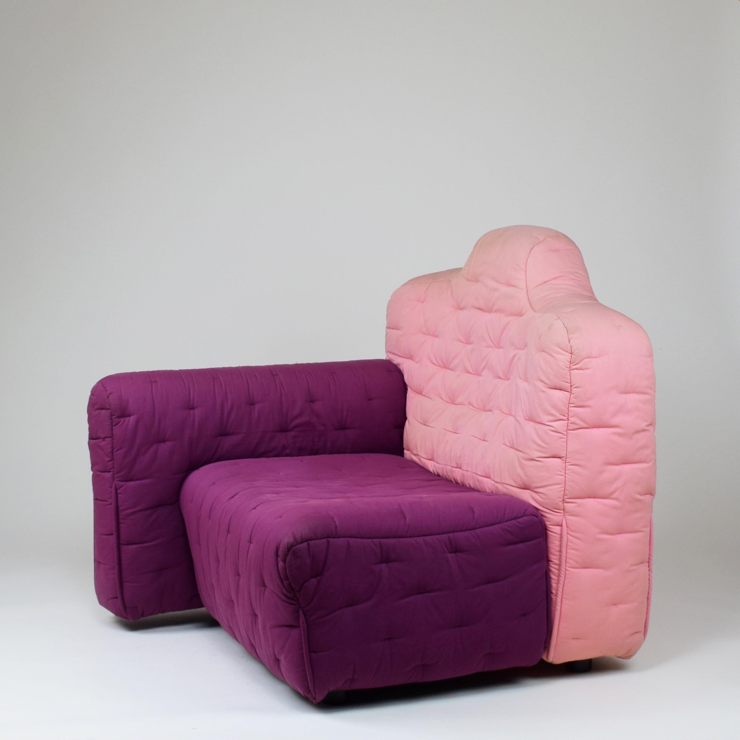 Gaetano Pesce (designer), Italy
Cassina (manufacturer), Italy
‘Cannaregio’ armchair with single armrest from the ‘Unequal Suite’, 1986-88

Pink and purple stitched-back fabric on upholstered elements.
A classic 80's pesce peice in a great