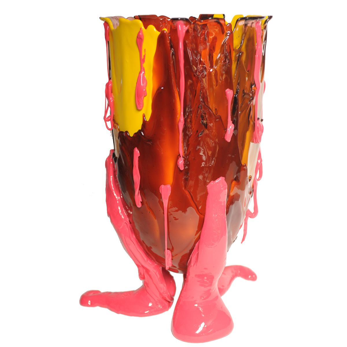 Italian Gaetano Pesce Clear Special XL Vase Resin Yellow, Ruby, Pink, Fuchsia For Sale