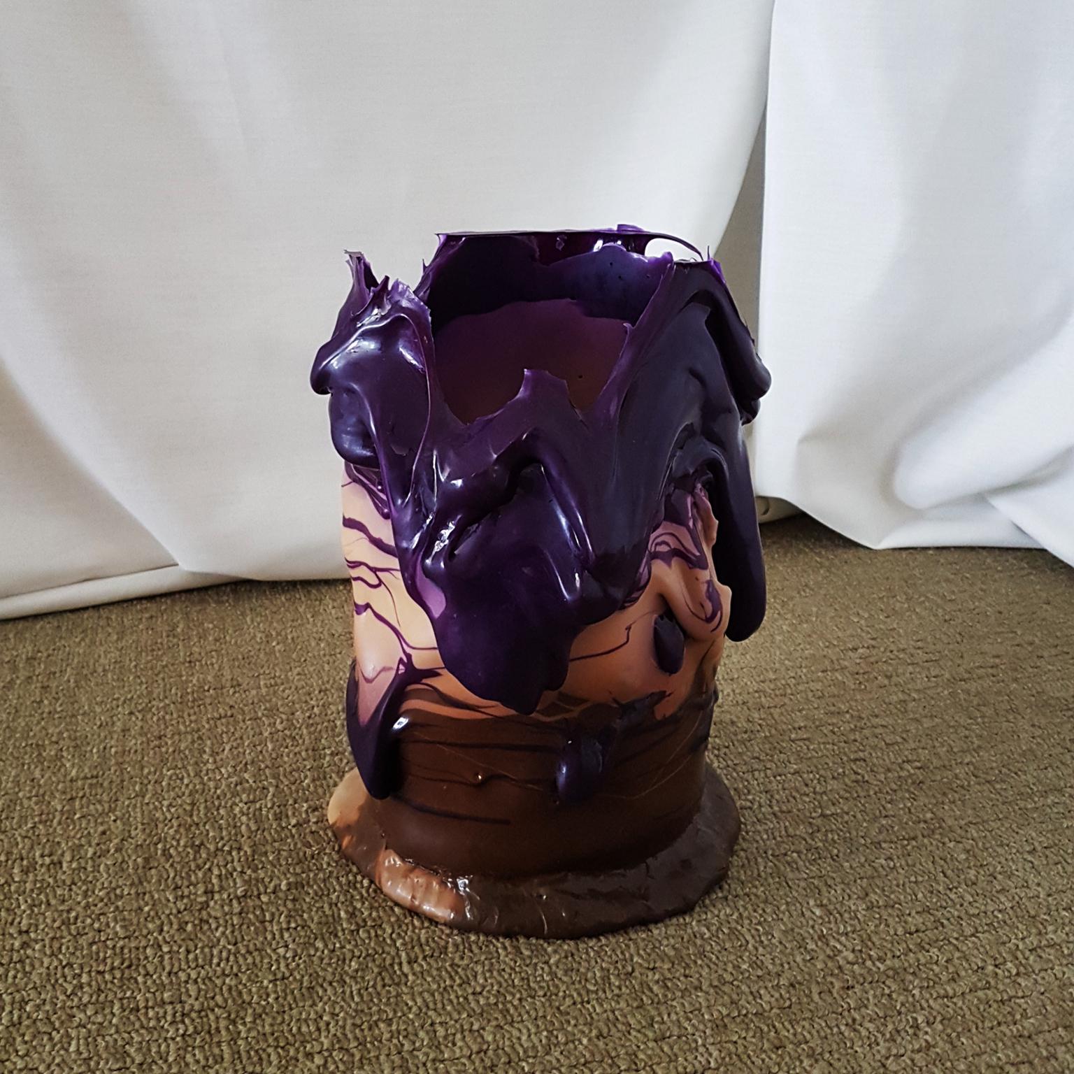 Resin Gaetano Pesce Italian Contemporary Violet, Brown Tall Bowl in Polyurethane For Sale