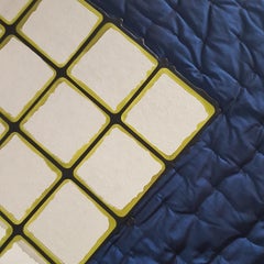 Gaetano Pesce Italian Wall Mirror with Blue Silk Fabric Frame and Yellow Resin