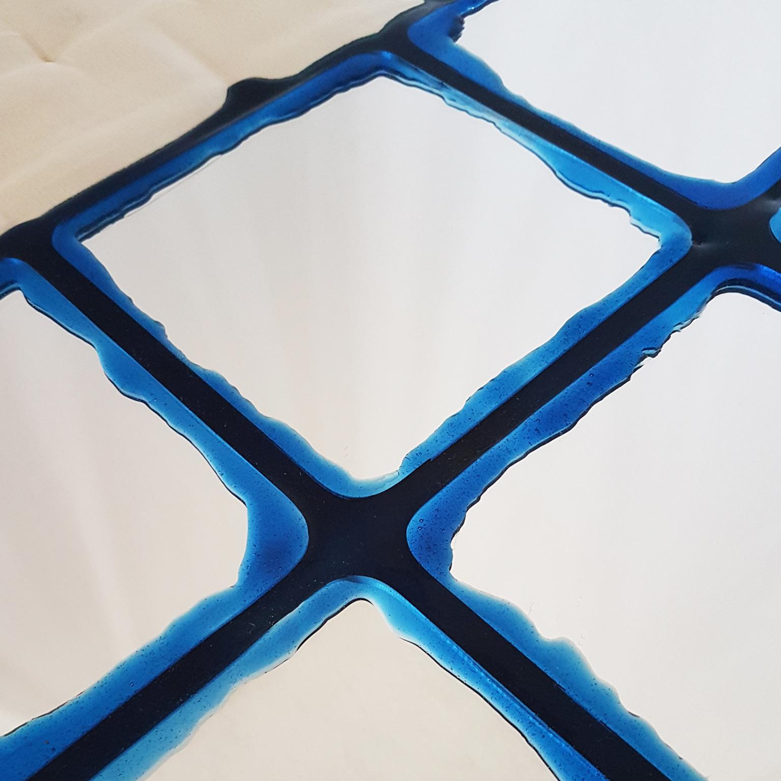 Gaetano Pesce Italian Wall Mirror with White Silk Fabric Frame and Blu Resin 4