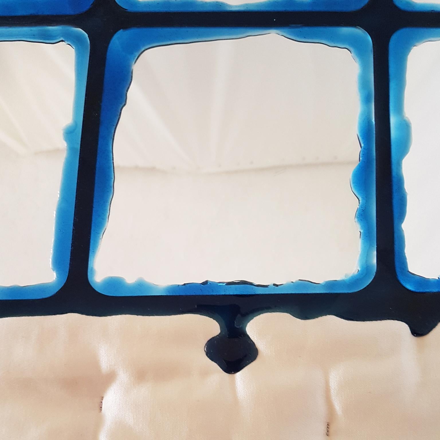 Gaetano Pesce Italian Wall Mirror with White Silk Fabric Frame and Blu Resin 6