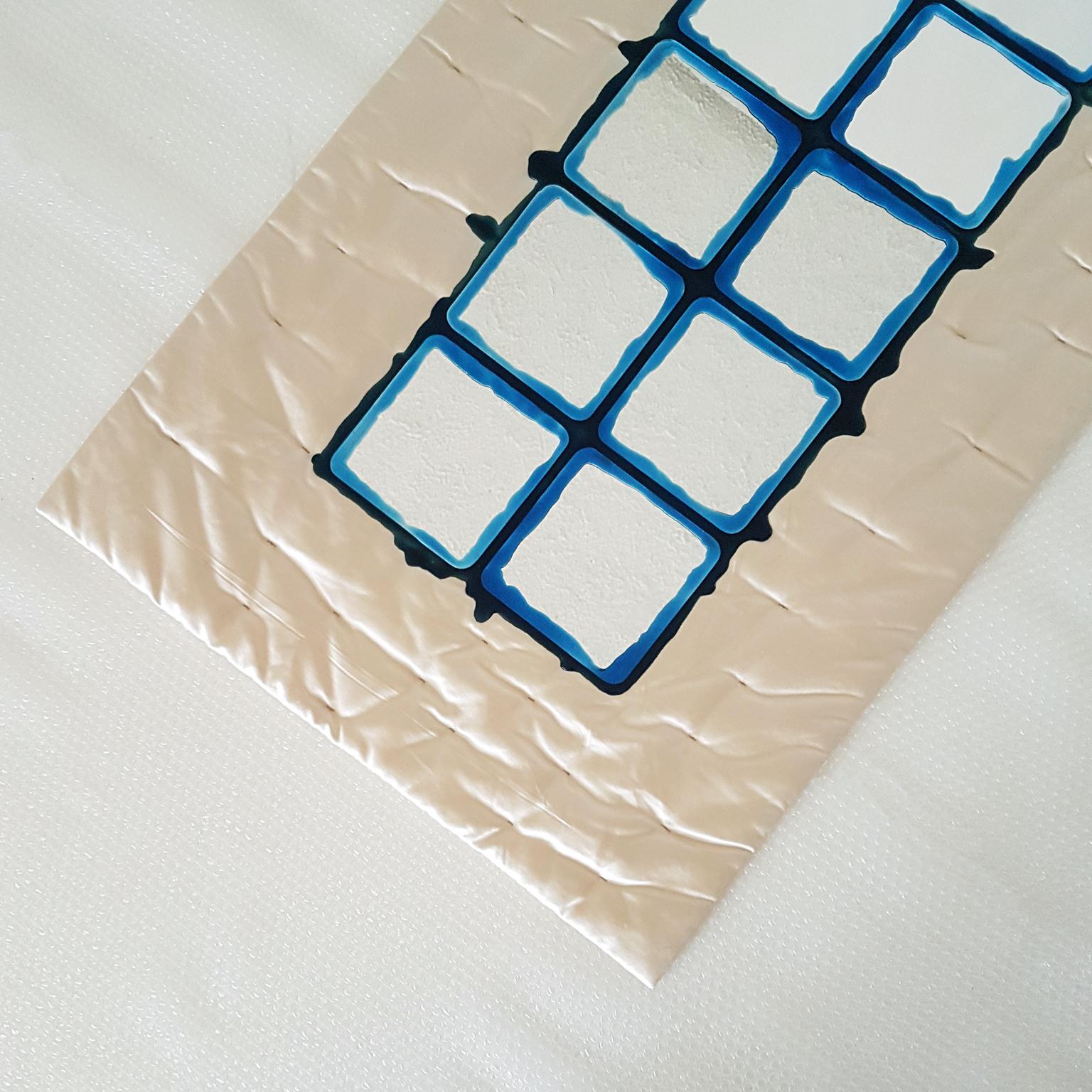 Gaetano Pesce Italian Wall Mirror with White Silk Fabric Frame and Blu Resin 8