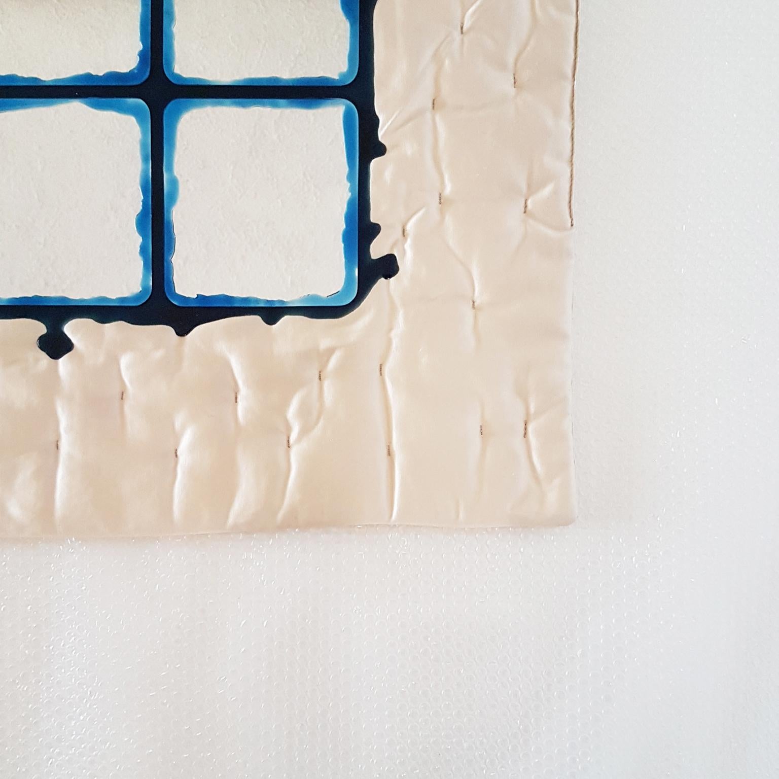 Gaetano Pesce Italian Wall Mirror with White Silk Fabric Frame and Blu Resin 9