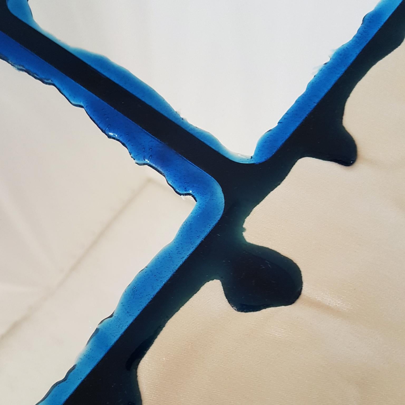 Gaetano Pesce Italian Wall Mirror with White Silk Fabric Frame and Blu Resin 10