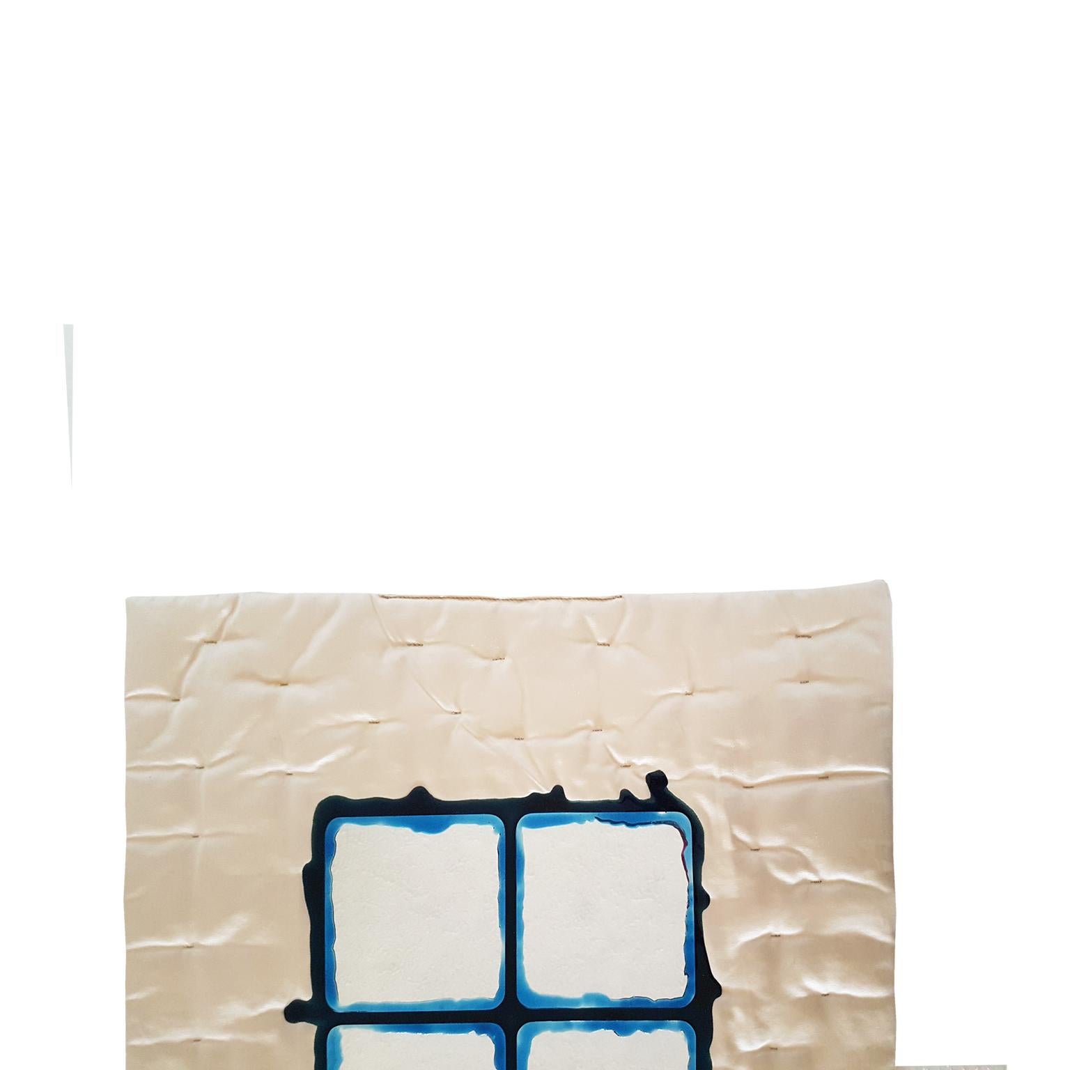Gaetano Pesce Italian Wall Mirror with White Silk Fabric Frame and Blu Resin 11