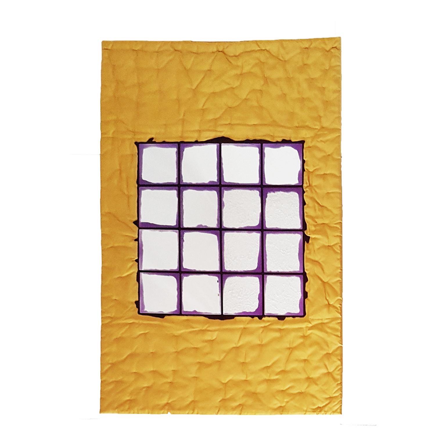 Gaetano Pesce Italian Wall Mirror with Yellow Silk Fabric Frame and Violet Resin For Sale