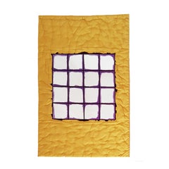 Gaetano Pesce Italian Wall Mirror with Yellow Silk Fabric Frame and Violet Resin