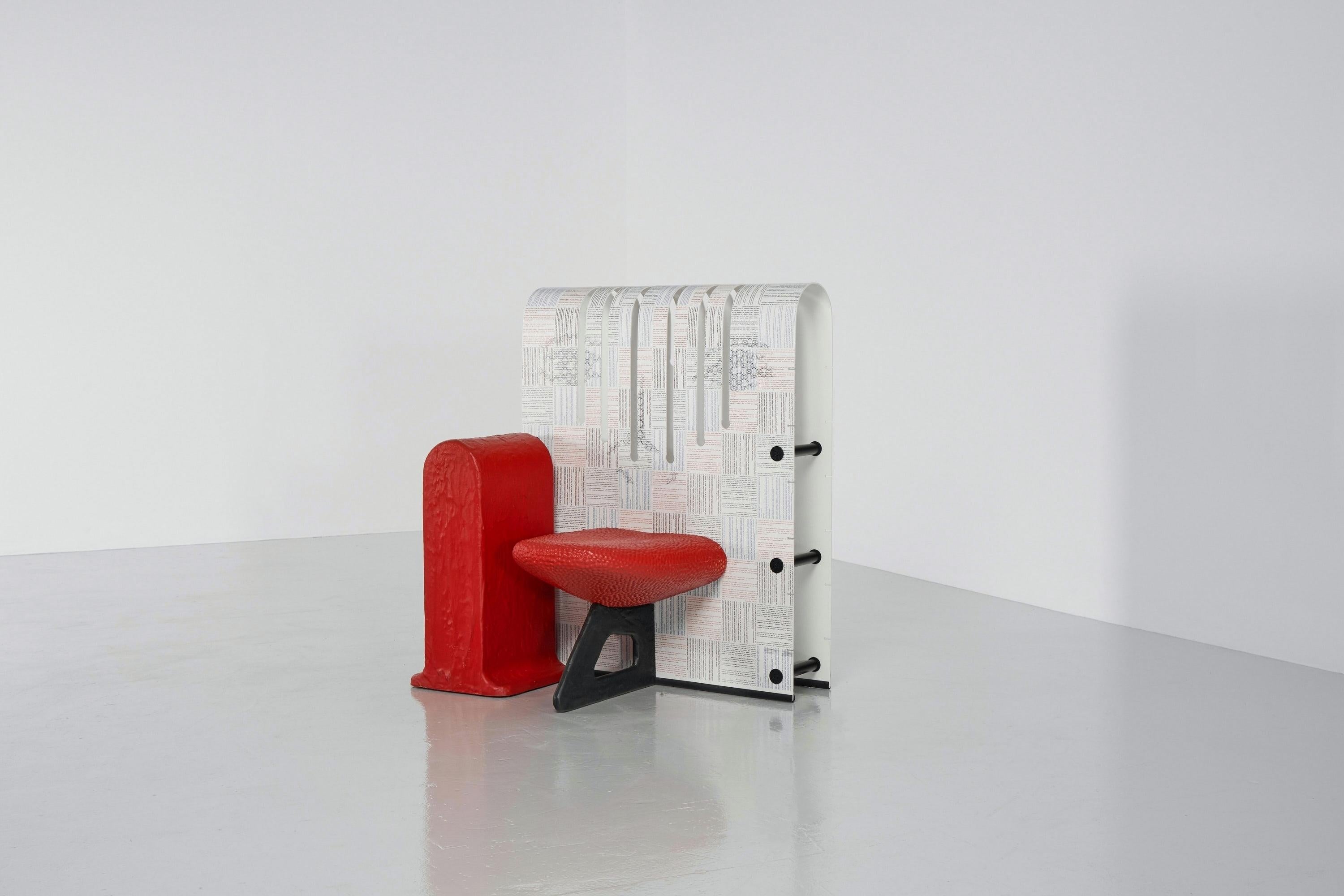 Postmodern chair designed by Gaetano Pesce and manufactured by Meritalia, Italy 2003. This unique shaped chair is more of a sculpture and fits perfectly in the oeuvre from Pesce, with playful interesting shapes. A mix of materials with a focus on