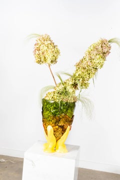 Gaetano Pesce – Große transparente Vase, flaschengrün, rosa und mattgelb für Corsi
