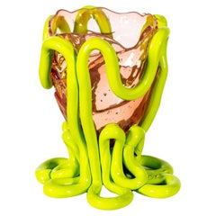 Gaetano Pesce Medium Indian Summer Vase Clear Pink & Matte Lime for Corsi Design
