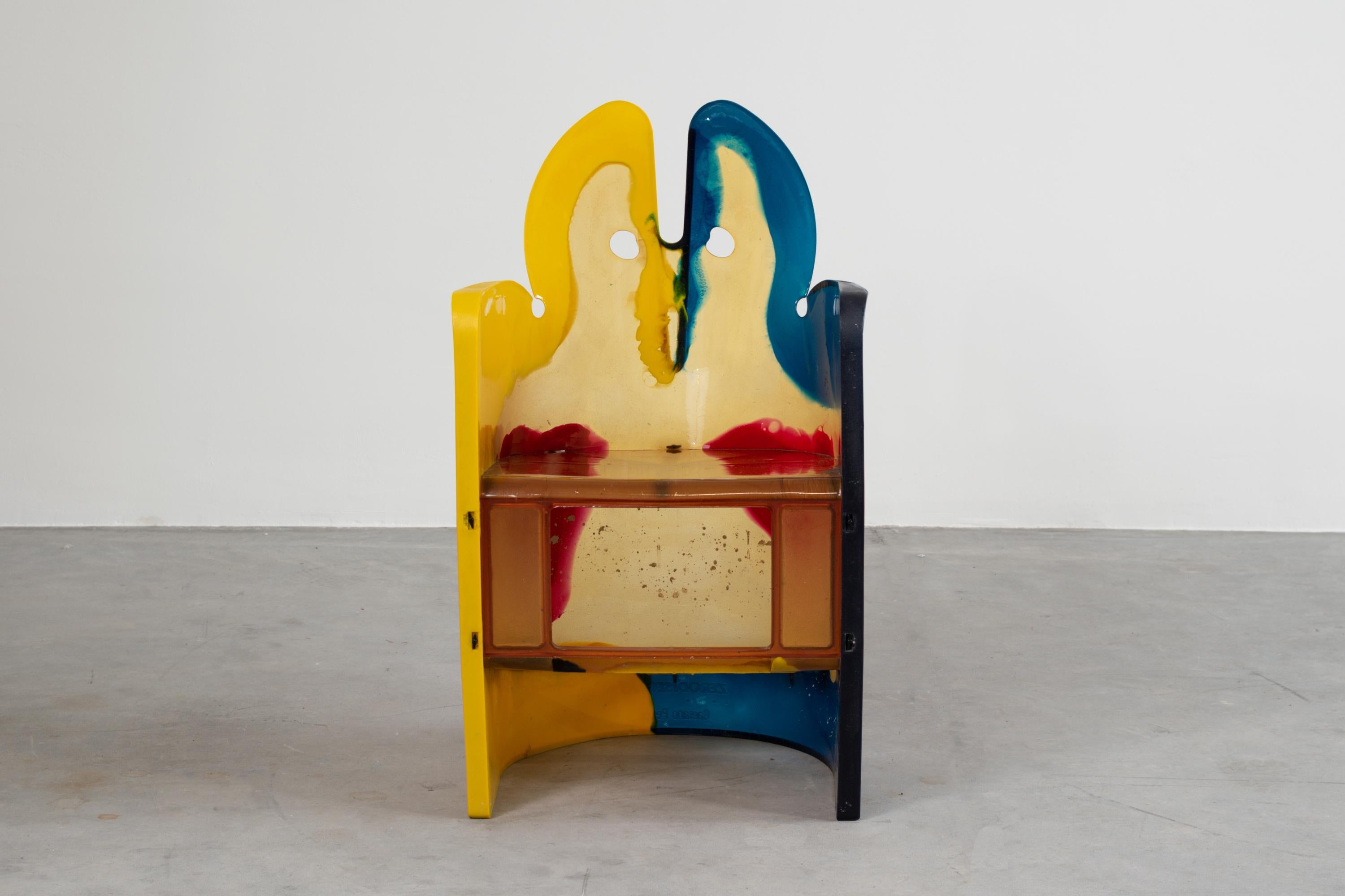 Armchair in colored polyurethane resin from the 'Nobody's perfect' collection, designed by Gaetano Pesce and executed by Zerodisegno in 2003.
The armchair presents the manufacturer’s trademark with the designer’s name.




 