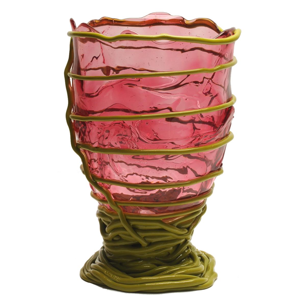 Italian Gaetano Pesce Pompitu II XL Vase Soft Resin Light Fuchsia Matt Green For Sale