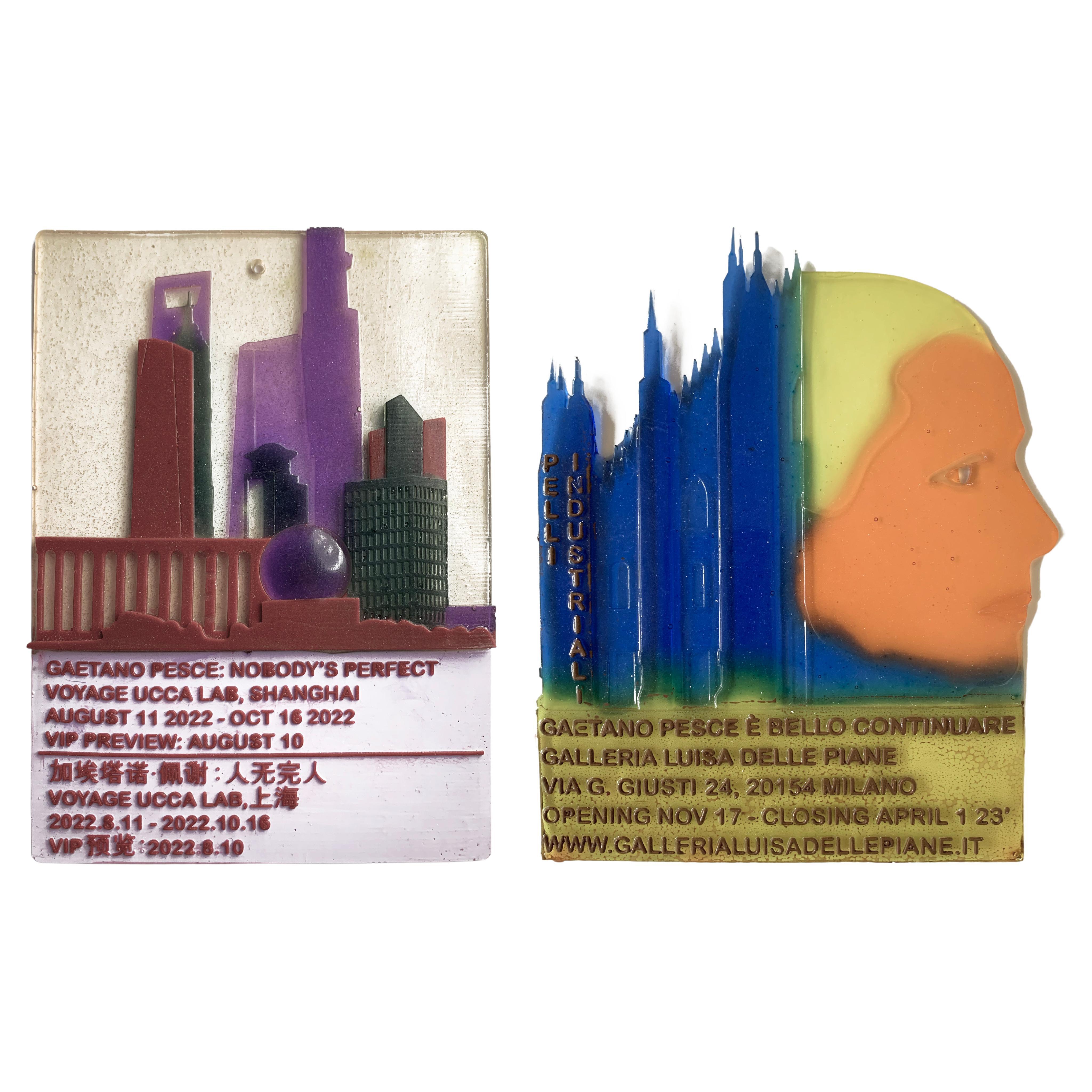 Gaetano Pesce Resin Invitations, Set of 2 with Dramatic Cityscapes