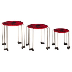Gaetano Pesce Set of 3 Red Resin Fish Design Tables from Italy