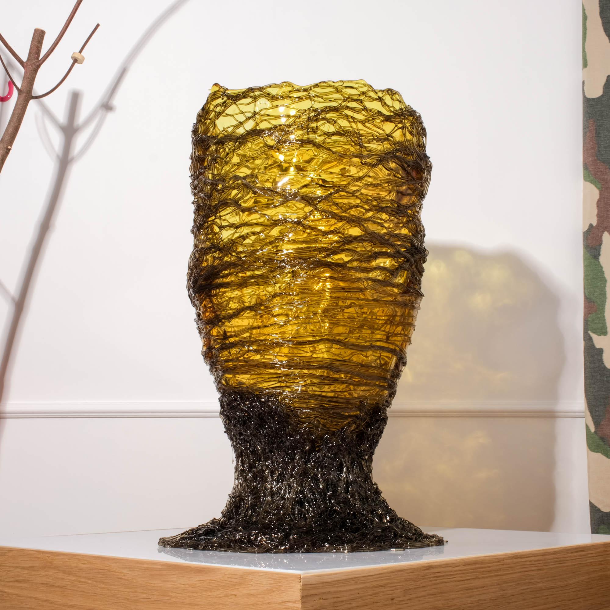 Italian Gaetano Pesce Spaghetti Vase XL Resin Grey Yellow For Sale