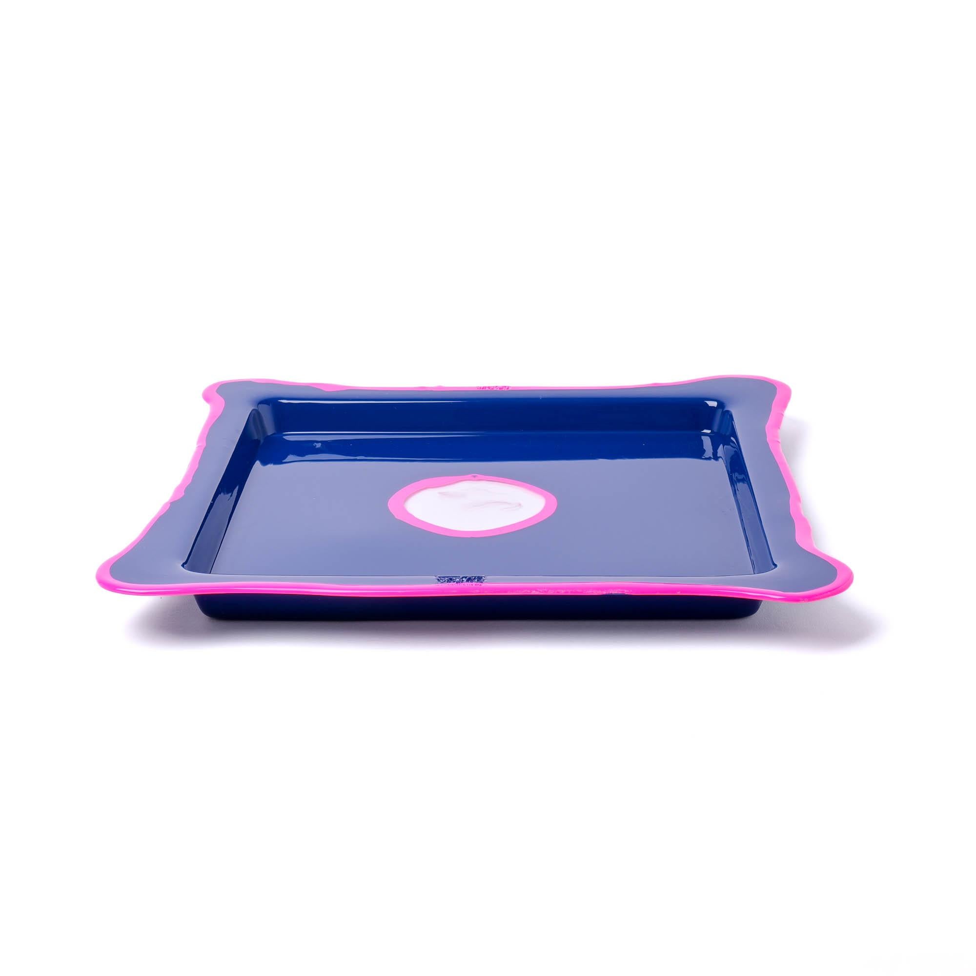italien Gaetano Pesce Plateau moyen carré Try-Tray Bleu fluo Fuchsia en vente