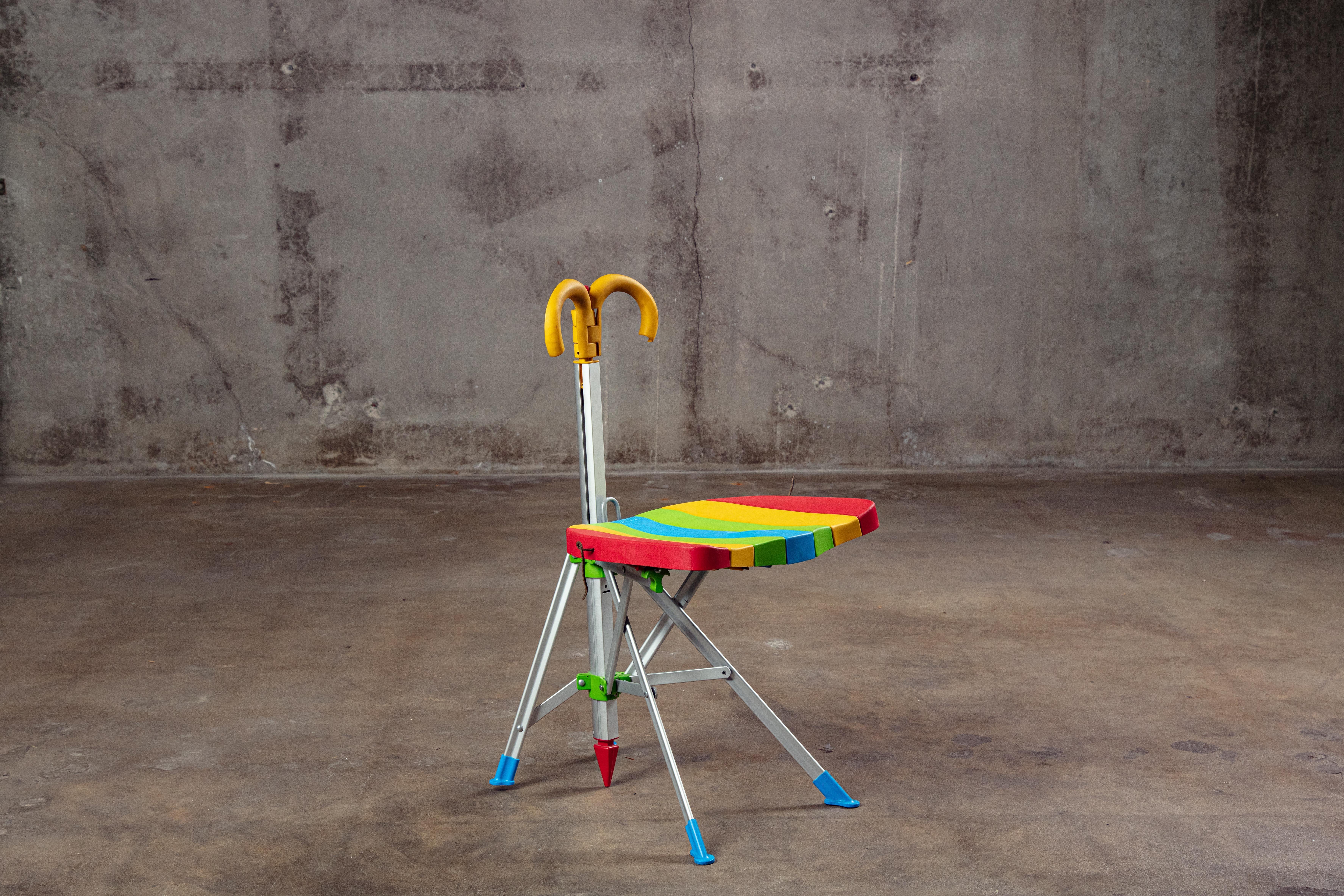 Gaetano Pesce Zerodisegno 'Umbrella' folding chair in anondized aluminum, glass, and polypropylene; Italy, 1990s.