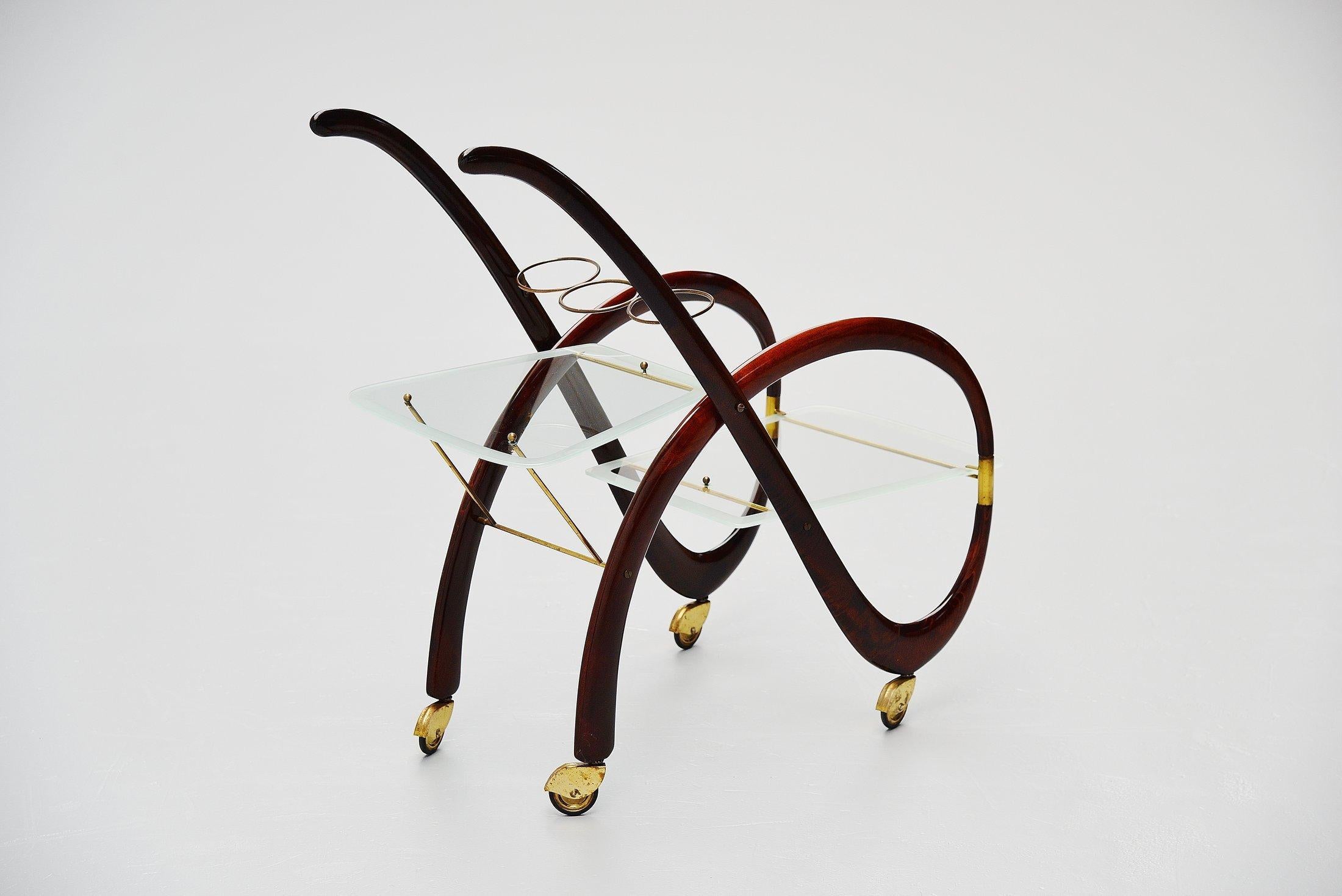 Mid-Century Modern Gaetano Pizzi Bar Cart, Italy, 1950