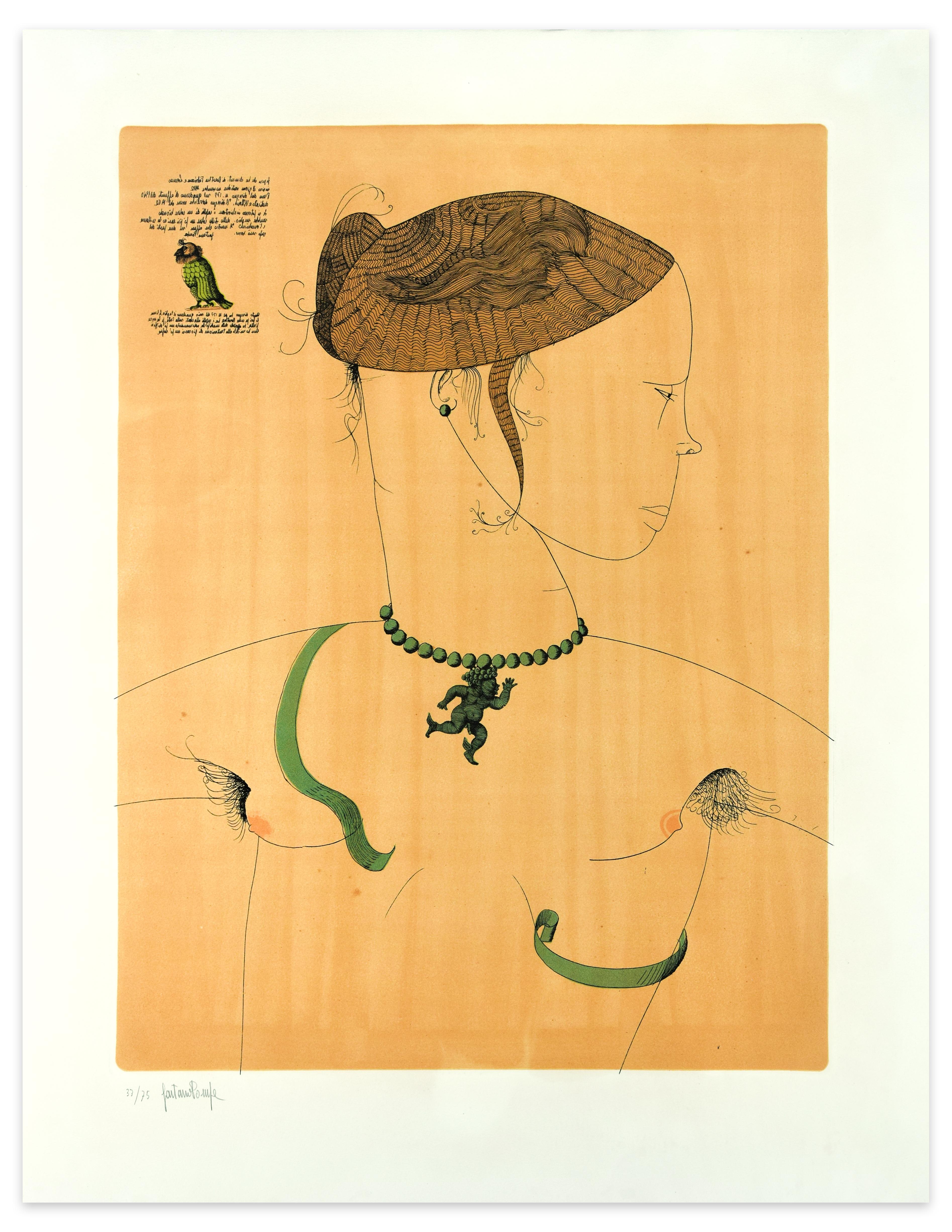 Dorothea e la biscia (Dorothea and the Serpent) is an original color etching, realized in 1963 by the Italian contemporary master, Gaetano Pompa. 

Image dimensions: 64 x 49.5 cm.

Hand-signed and numbered in pencil on the lower left margin. This