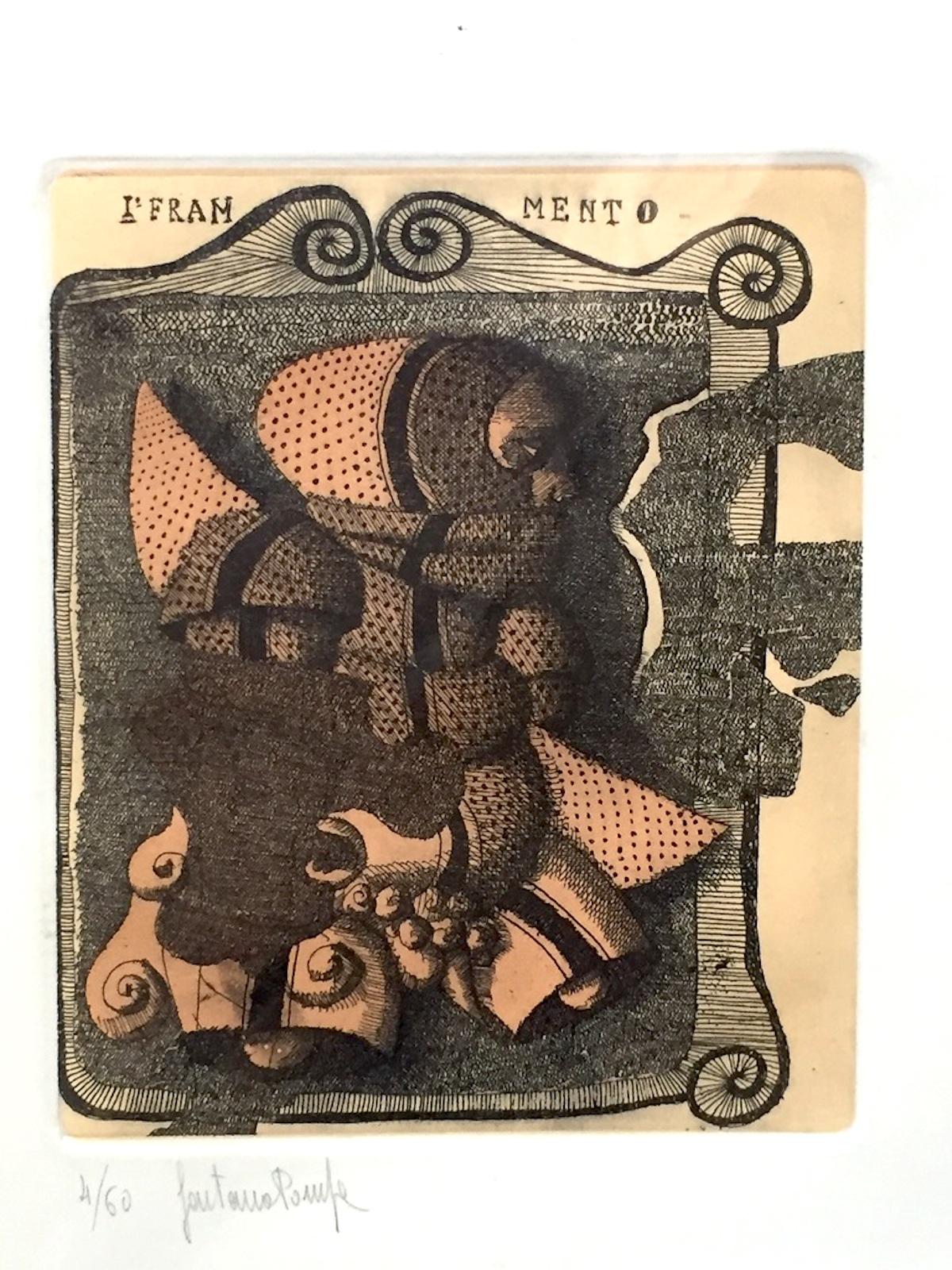 Fragment (Frammento) is an original etching realized by Gaetano Pompa.

Very good conditions. Edition of 60 prints, numbered and signed on the lower left of the artwork.

Gaetano Pompa was born in 1933 in Forenza. After the war, he moved with his