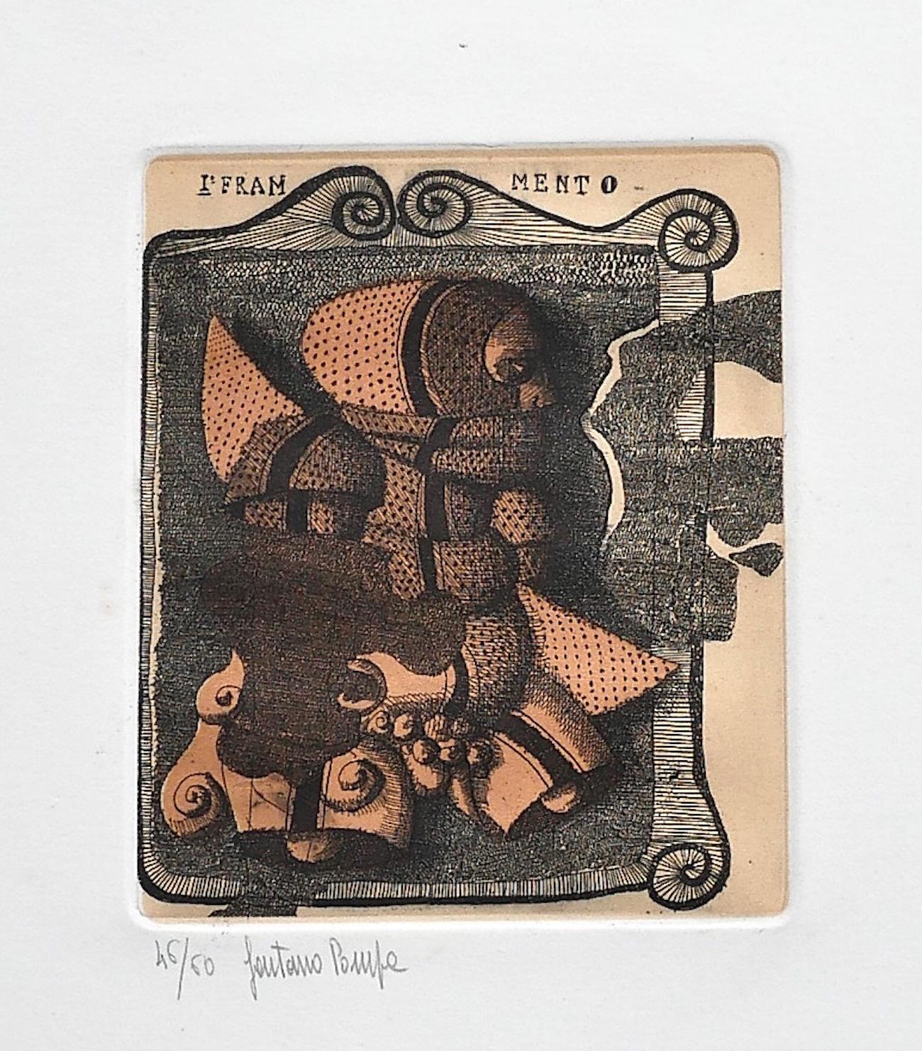 Fragment (Frammento) est une gravure originale réalisée par Gaetano Pompa.

Dimensions de l'image : 15 x 12,5 cm.

Très bonnes conditions. Edition de 60 tirages, numérotés et signés en bas à gauche de l'œuvre.

Gaetano Pompa est né en 1933 à