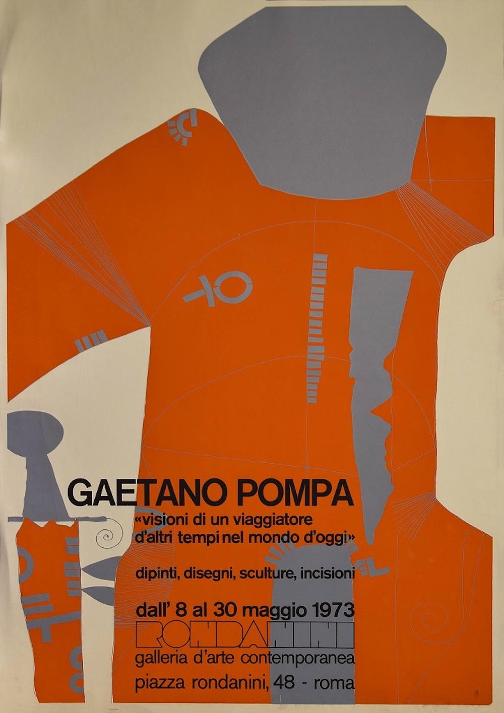 Gaetano Pompa Figurative Print - Visions of an Old-time Traveller in the Present Day World - Vintage Poster- 1973