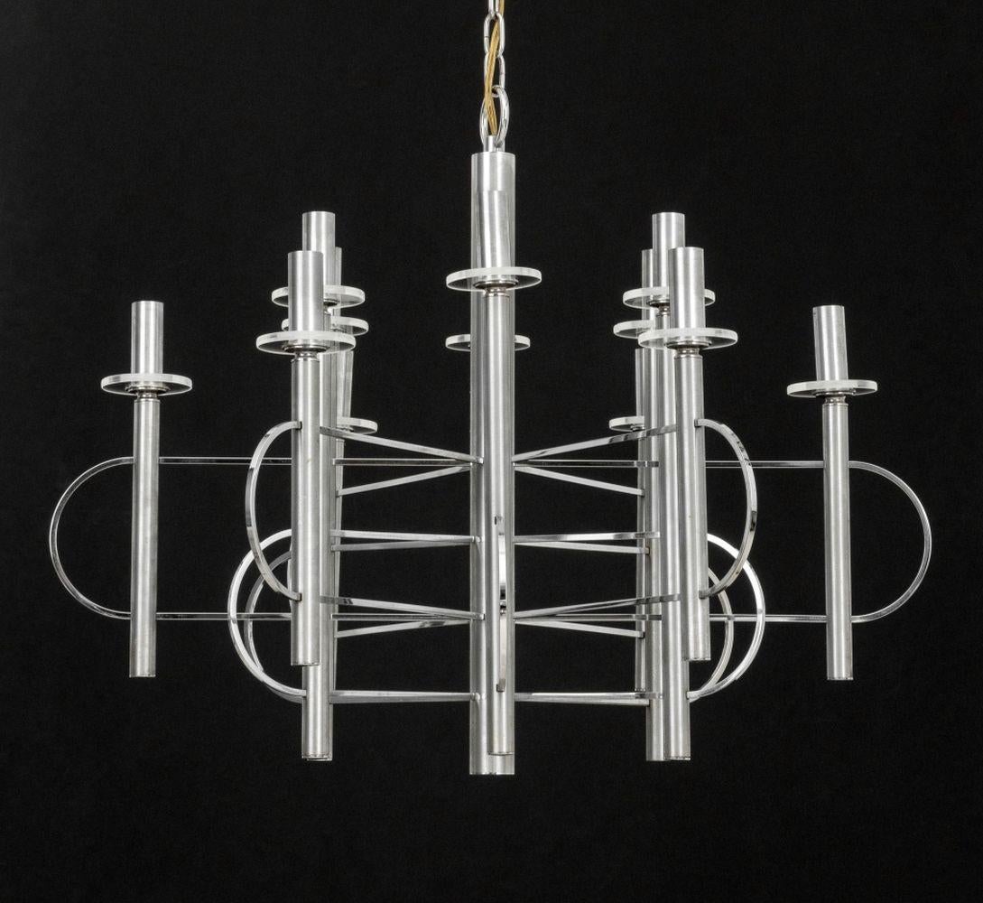 Mid-Century Modern Gaetano Sciolari Lustre à 12 lumières chromées en vente