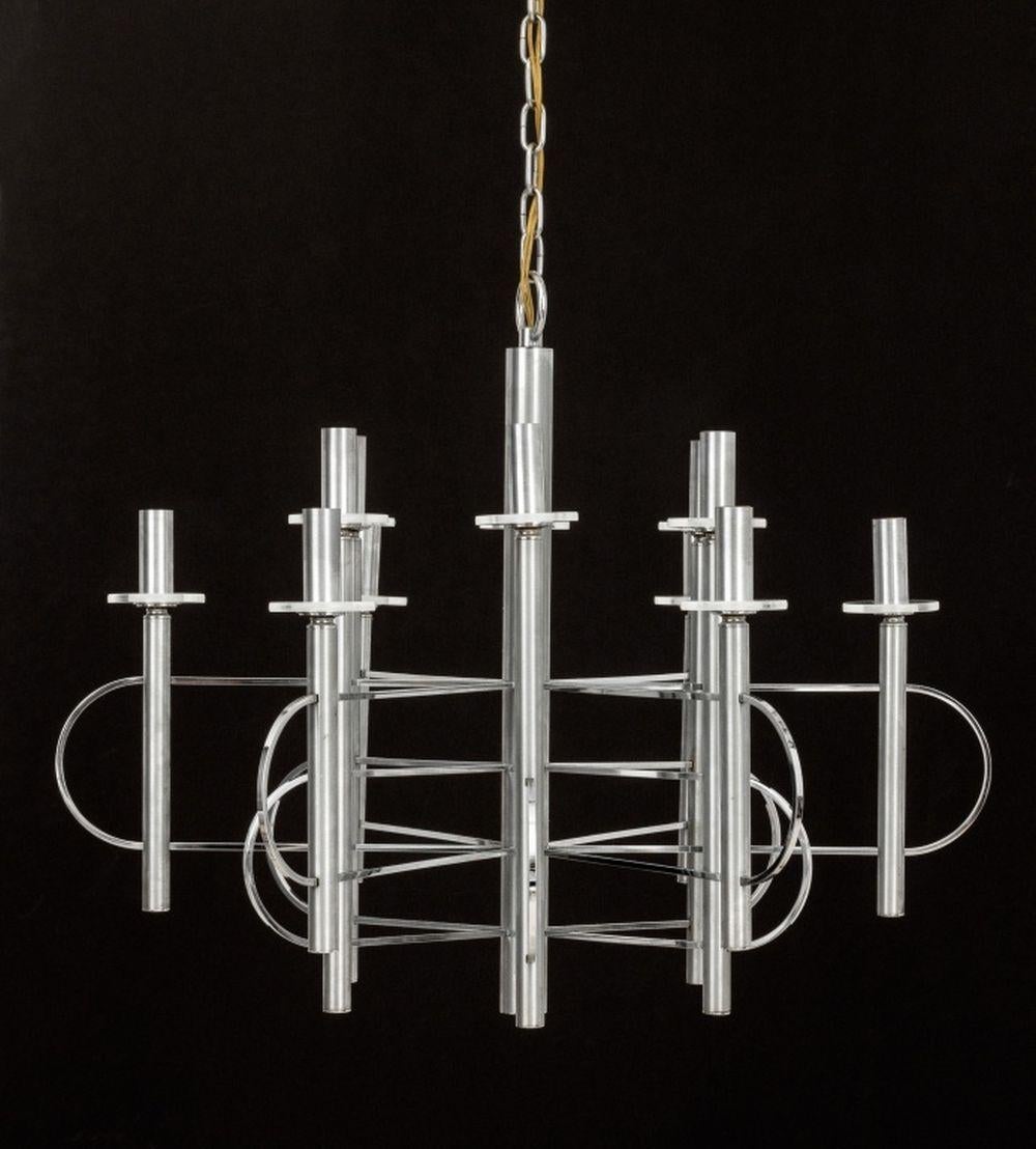 italien Gaetano Sciolari Lustre à 12 lumières chromées en vente