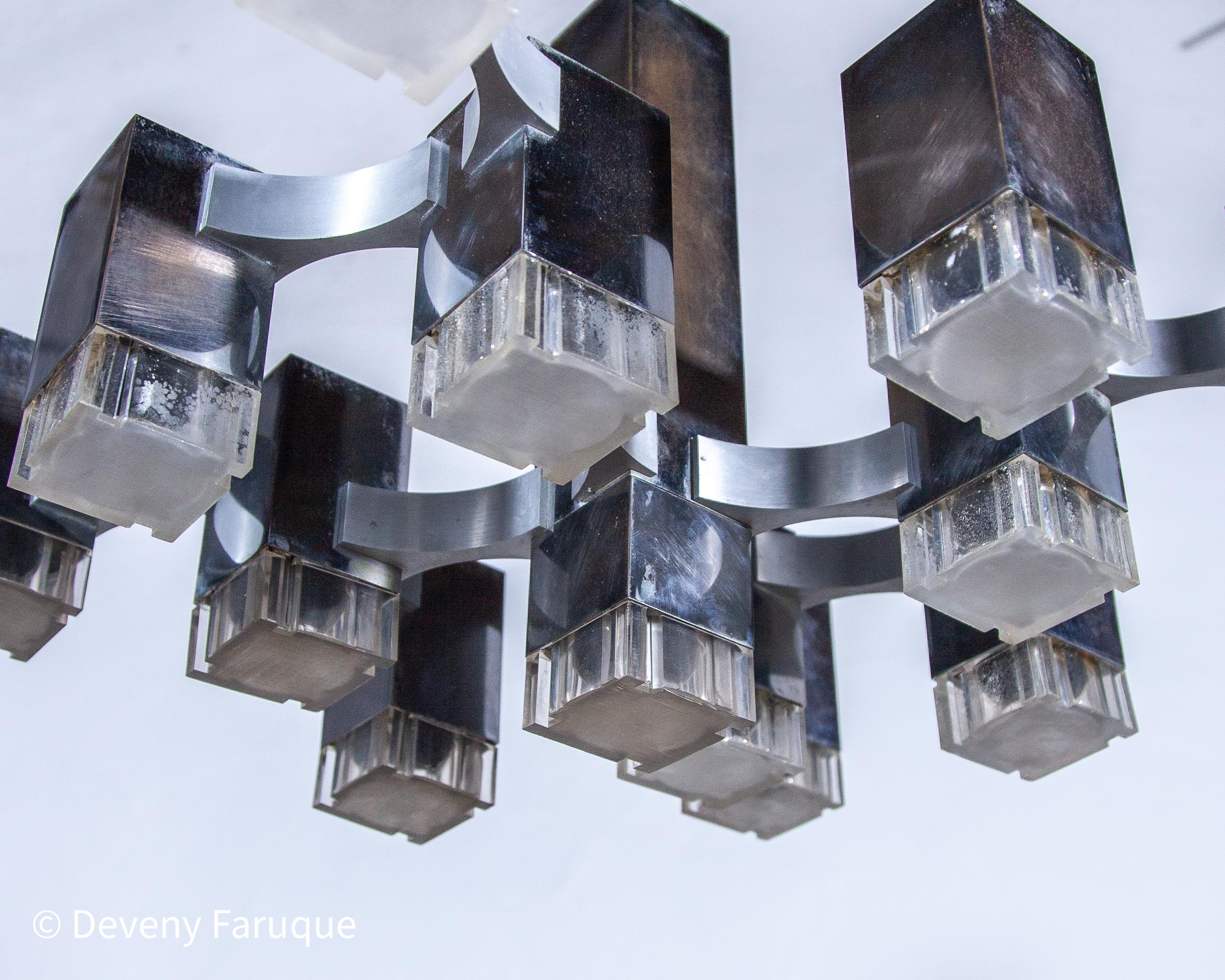 Gaetano Sciolari Lustre à 13 Lights Cubic Chrome, Italie. en vente 3